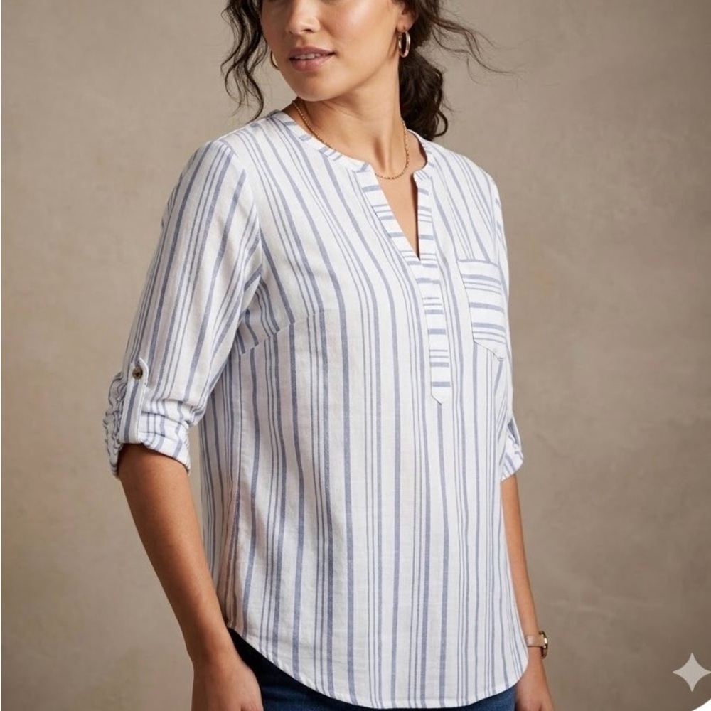 Eden & Olivia Blue and White Striped Split-Neck Tunic